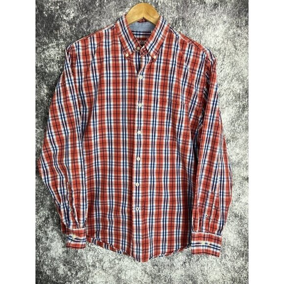 Izod Perform X Orange/ White /Blue Plaid Button Down Shirt Men's Medium - Picture 9 of 12